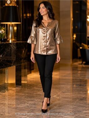 Bronze Metallic Bell Sleeve Party Blouse Women’s M 8 Made in Canada